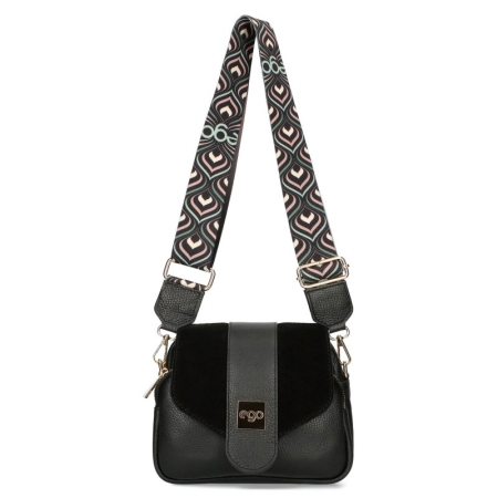 Черна чанта от естествена кожа с капак и дълга дръжка- EGO 11348