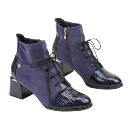 Сини боти на малък ток от лак и велур- Tara Blue 11359