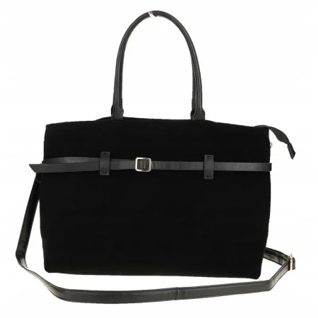 Голяма черна велурена чанта- Darena Black 11452