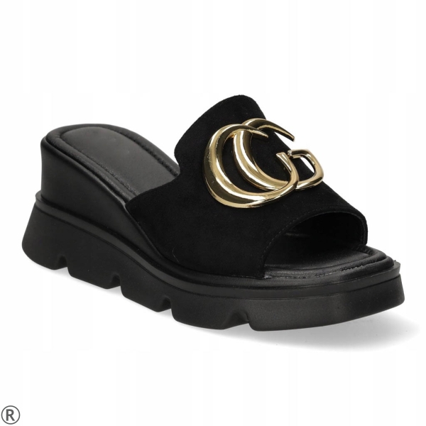 Черни дамски чехли на платформа- Siana 10376