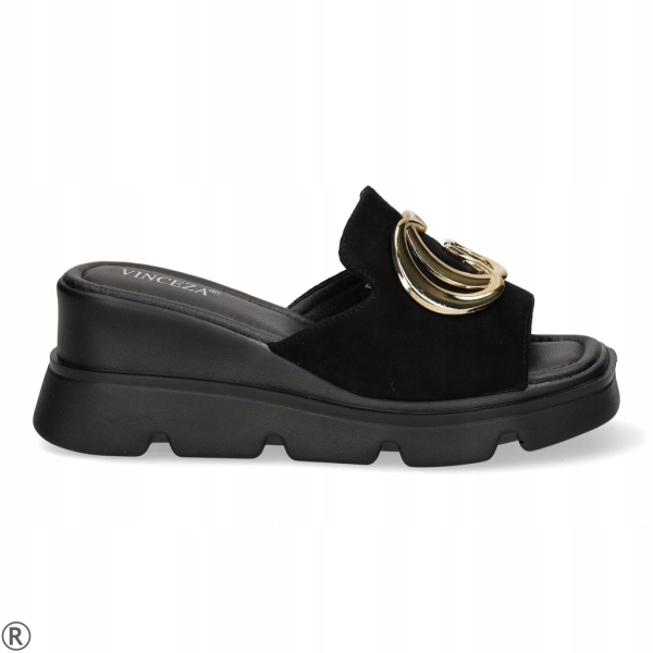 Черни дамски чехли на платформа- Siana 10376