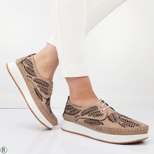 Обувки от естествена кожа- Mika Beige 10432