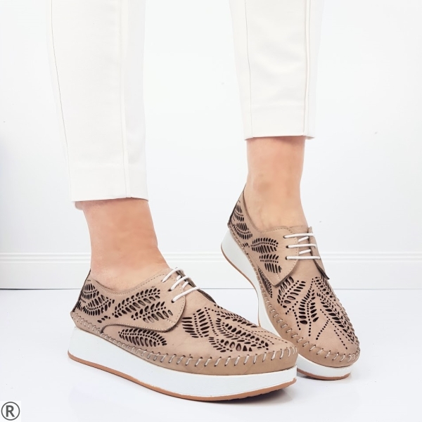 Обувки от естествена кожа- Mika Beige 10432