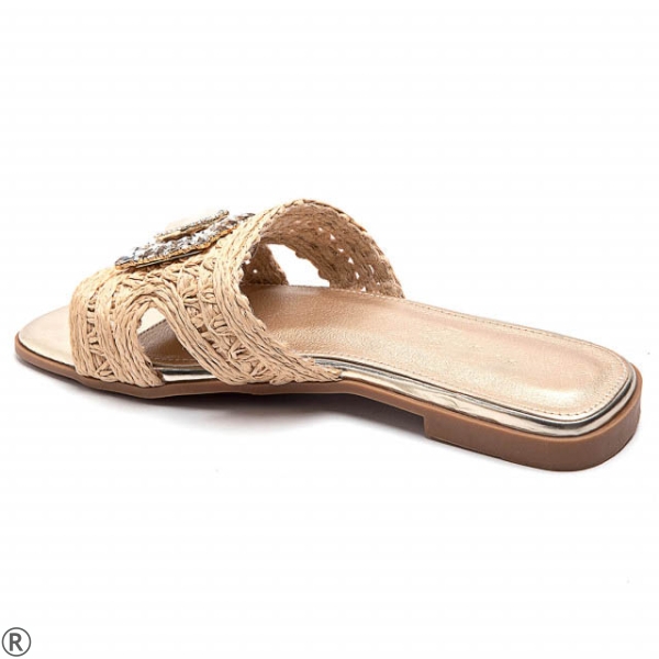 Бежови дамски чехли с камъни- Steisi Beige 10519