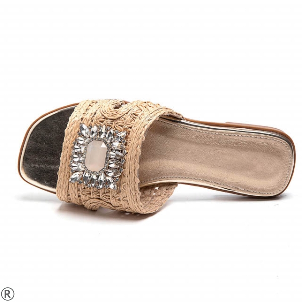 Бежови дамски чехли с камъни- Steisi Beige 10519