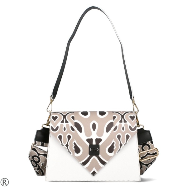 Стилна чанта от естествена кожа с цветен капак- EGO White 10536