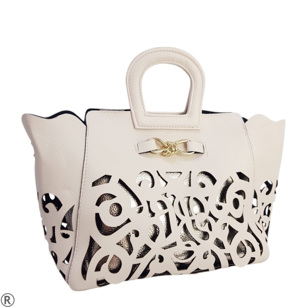 Бежова чанта две в едно лазерно рязана- Laura Biaggi Beige 10578