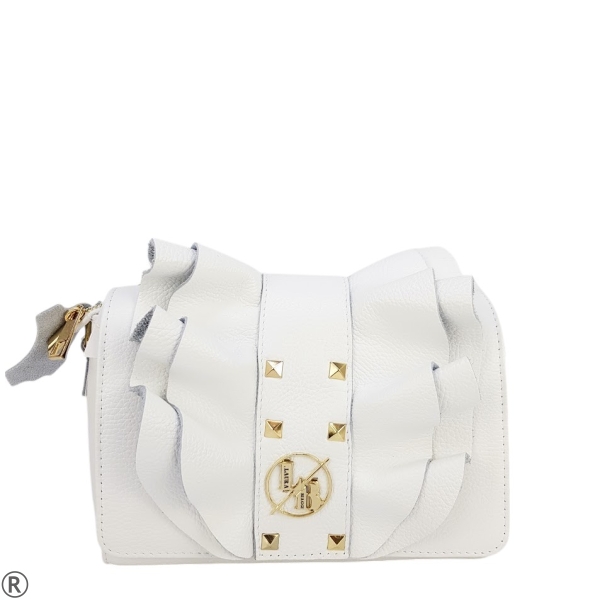 Бяла дамска чанта от естествена кожа- Laura Biaggi White 10588