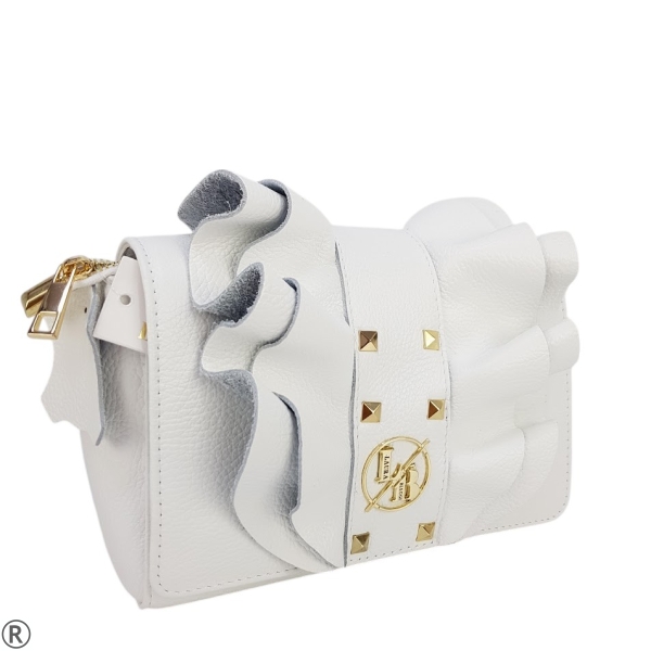 Бяла дамска чанта от естествена кожа- Laura Biaggi White 10588