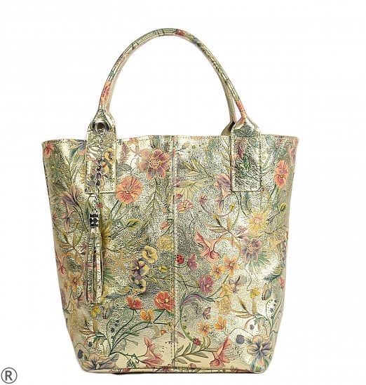 Златиста дамска чанта от естествена кожа- Vera Gold 10610