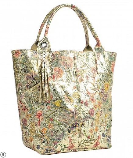 Златиста дамска чанта от естествена кожа- Vera Gold 10610