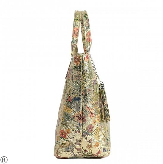 Златиста дамска чанта от естествена кожа- Vera Gold 10610