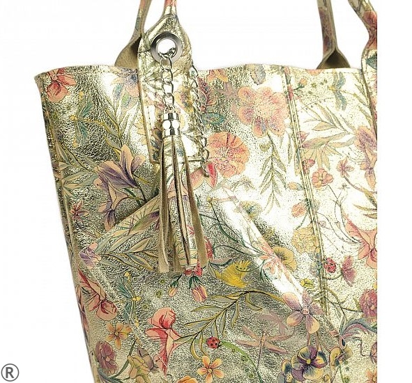 Златиста дамска чанта от естествена кожа- Vera Gold 10610