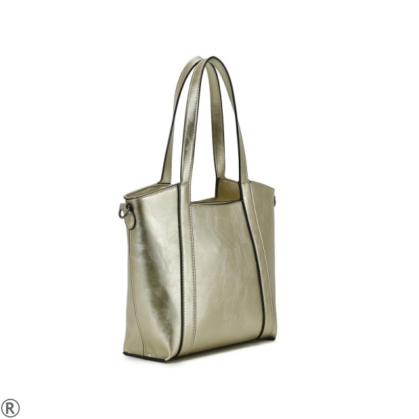 Златиста дамска чанта с дълги дръжки- INES DELAURE Gold 10620