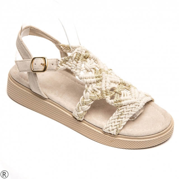 Бежови равни сандали с плетен дизайн - Missa Beige 10651