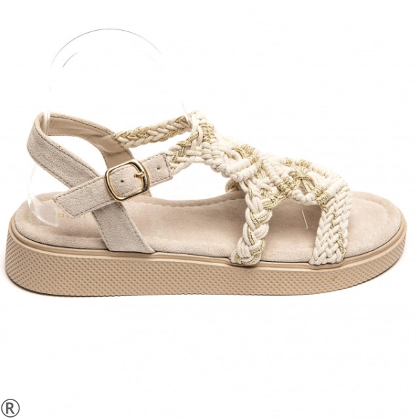 Бежови равни сандали с плетен дизайн - Missa Beige 10651