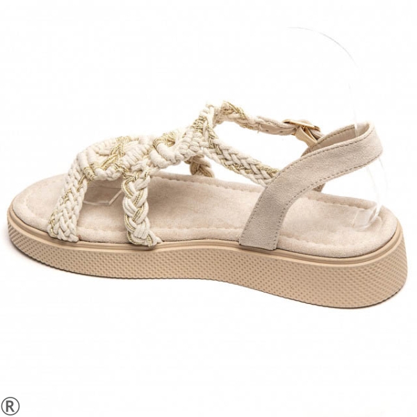 Бежови равни сандали с плетен дизайн - Missa Beige 10651