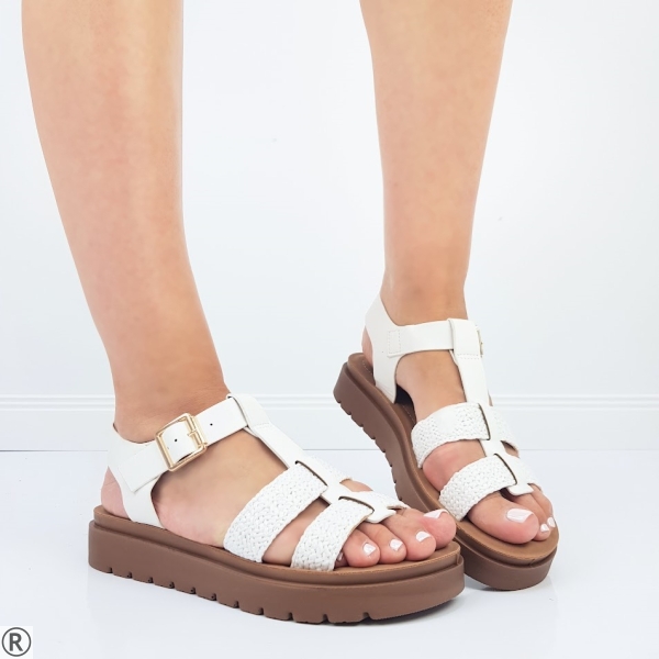 Бели дамски сандали на равна платформа- Steisi White 10523