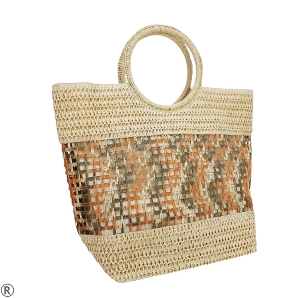 Голяма плетена чанта- Rita Beige 10660