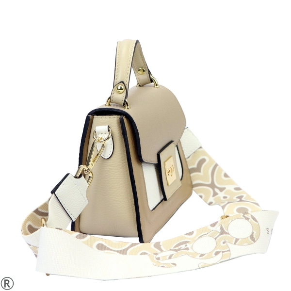 Бежова дамска чанта от естествена кожа- EGO Beige 10970