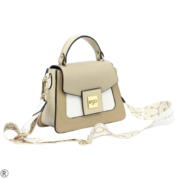 Бежова дамска чанта от естествена кожа- EGO Beige 10970