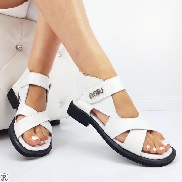 Бели сандали от естествена кожа- Amanda White 10606