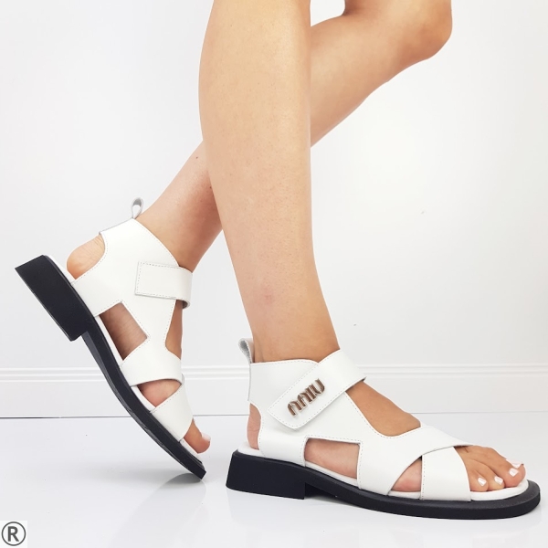 Бели сандали от естествена кожа- Amanda White 10606