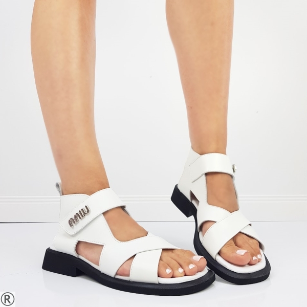 Бели сандали от естествена кожа- Amanda White 10606