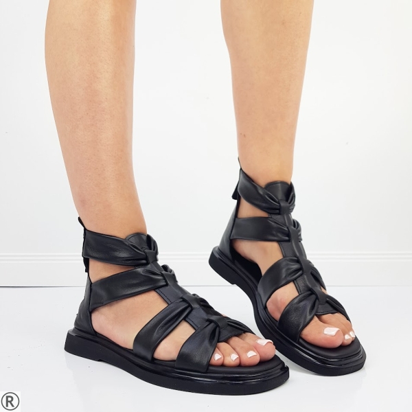 Черни сандали от естествена кожа- Mika Black 10575