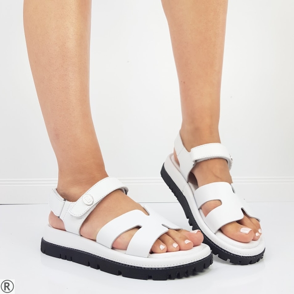 Равни бели сандали от естествена кожа- Vera White 10577