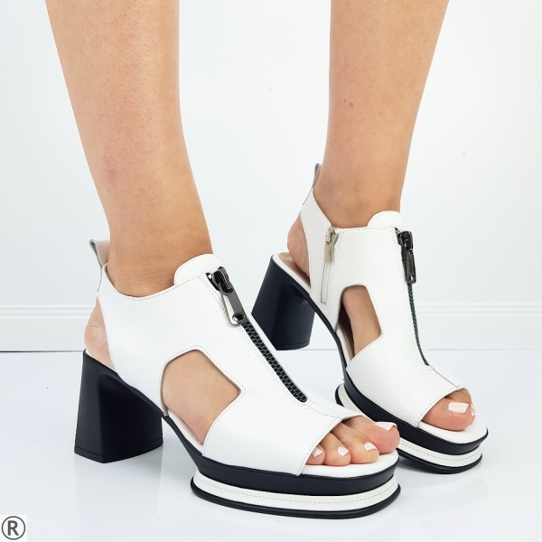 Сандали на ток и платформа от естествена кожа- Zara White 8970