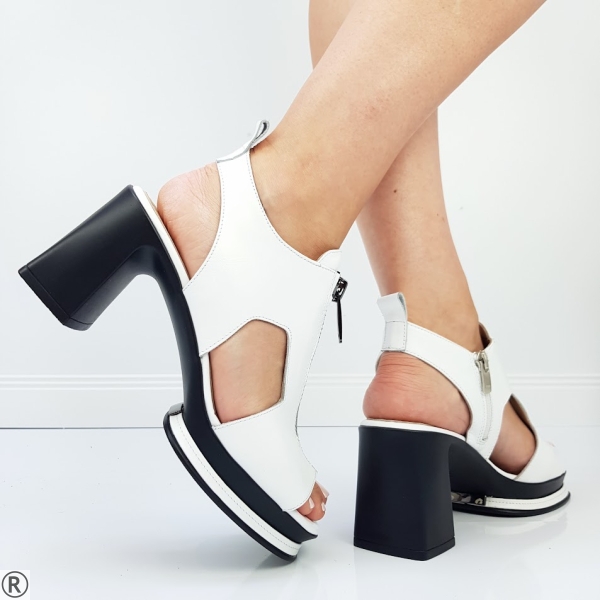 Сандали на ток и платформа от естествена кожа- Zara White 8970