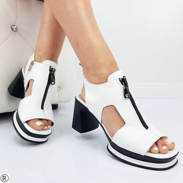 Сандали на ток и платформа от естествена кожа- Zara White 8970