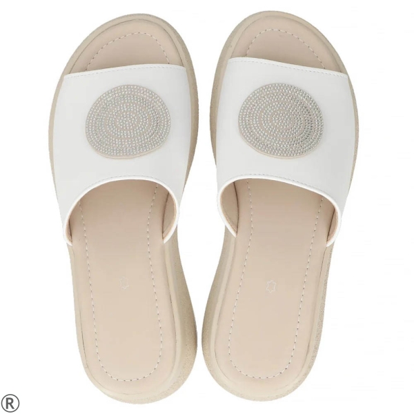 Бели чехли на платформа естествена кожа - Elena White 11008