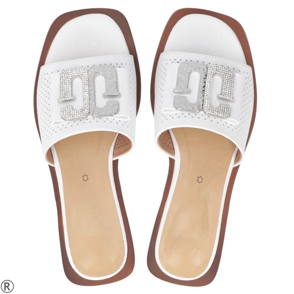 Бели чехли от естествена кожа- Frida White 11009