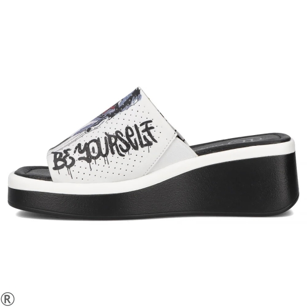 Черни дамски чехли на платформа естествена кожа - Keila Black 11010