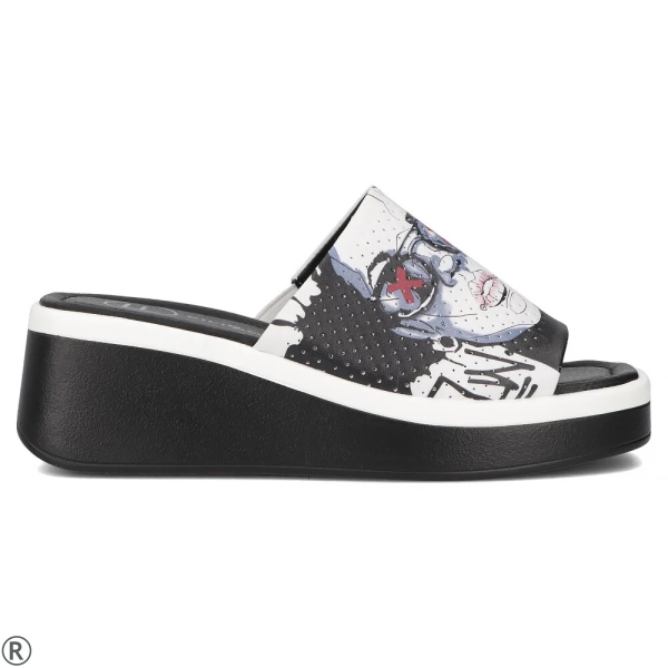 Черни дамски чехли на платформа естествена кожа - Keila Black 11010