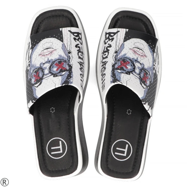 Черни дамски чехли на платформа естествена кожа - Keila Black 11010