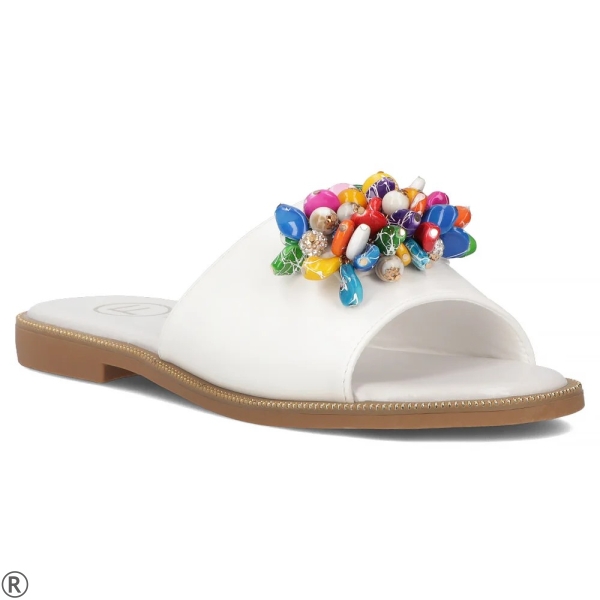 Бели равни чехли с камъни- Dara White 11011