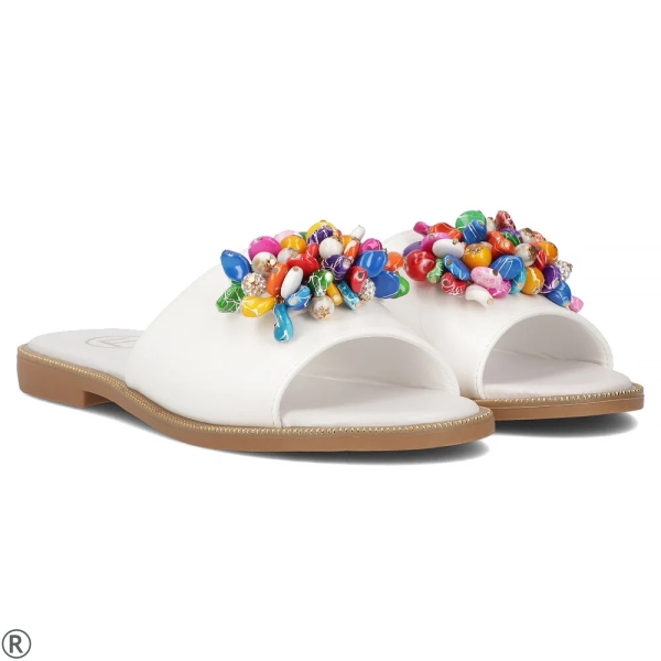 Бели равни чехли с камъни- Dara White 11011