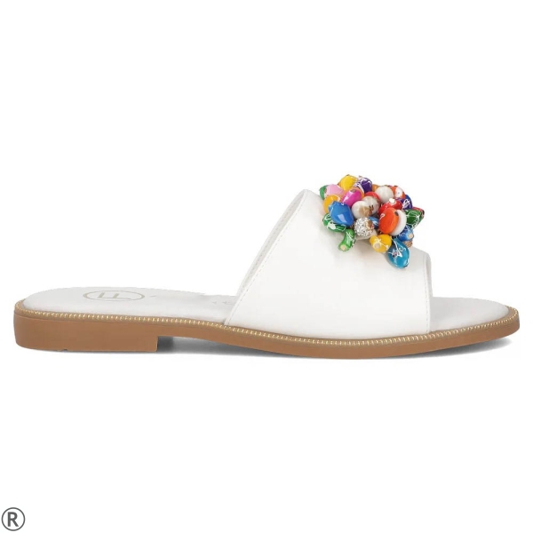 Бели равни чехли с камъни- Dara White 11011