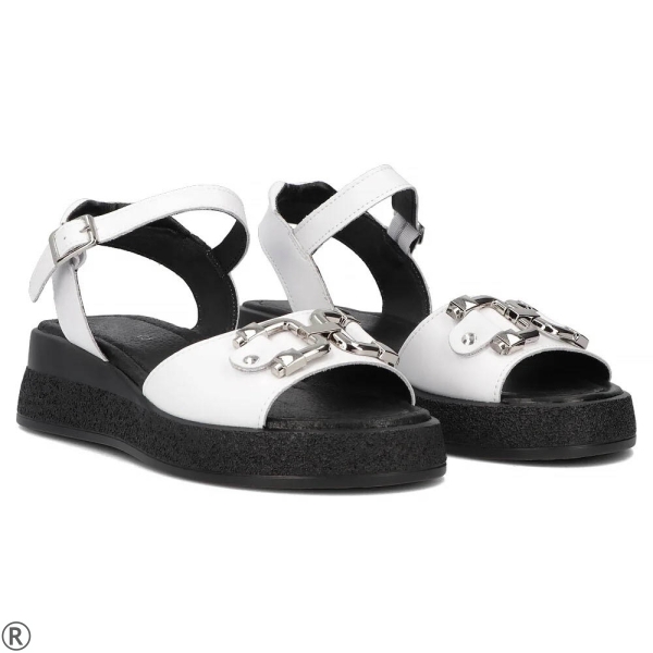 Дамски сандали на платформа от естествена кожа- Greta White 11014