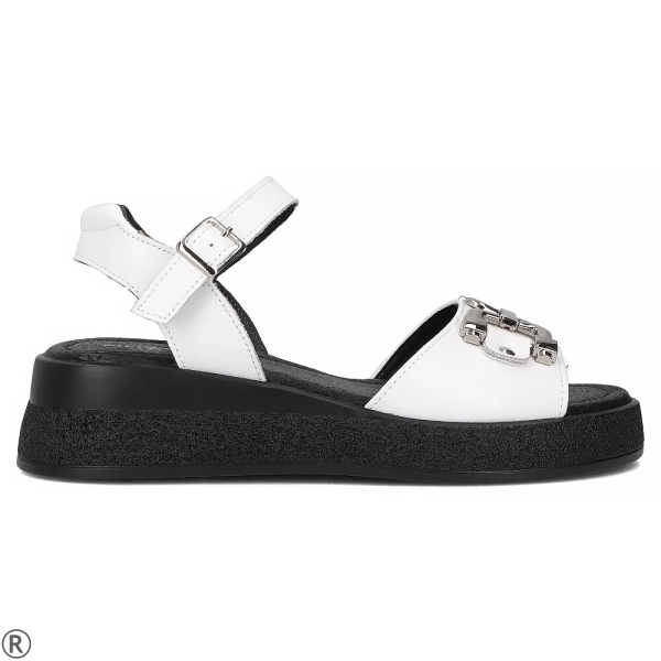 Дамски сандали на платформа от естествена кожа- Greta White 11014