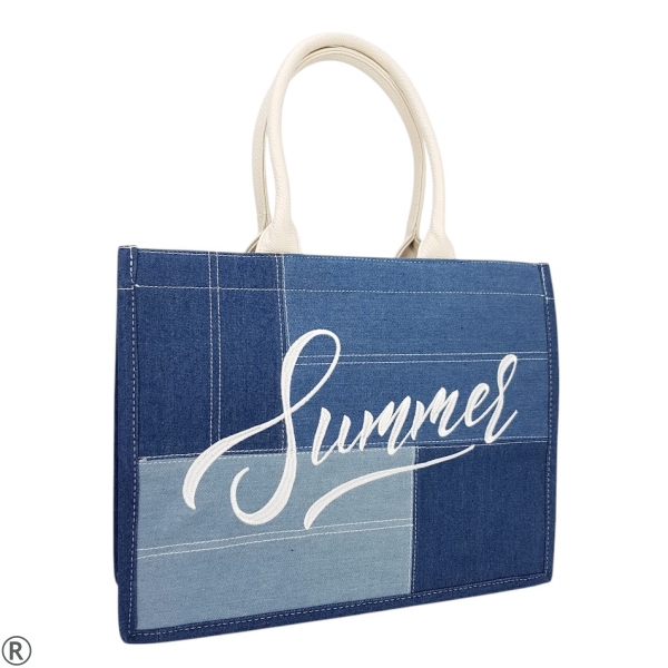 Голяма дънкова чанта- Zara White 11029