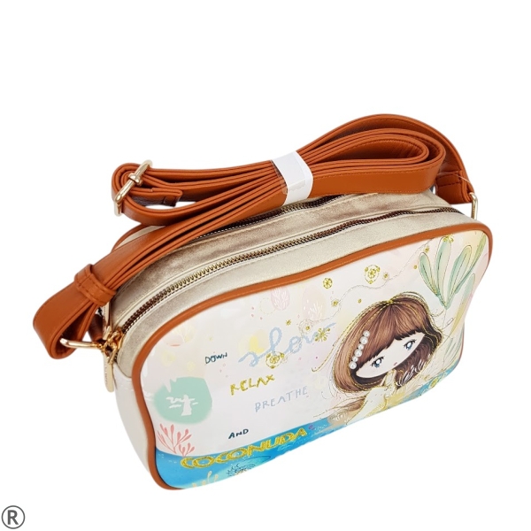 Цветна чанта с дълга дръжка и две отделения- Sindi Beige 11049