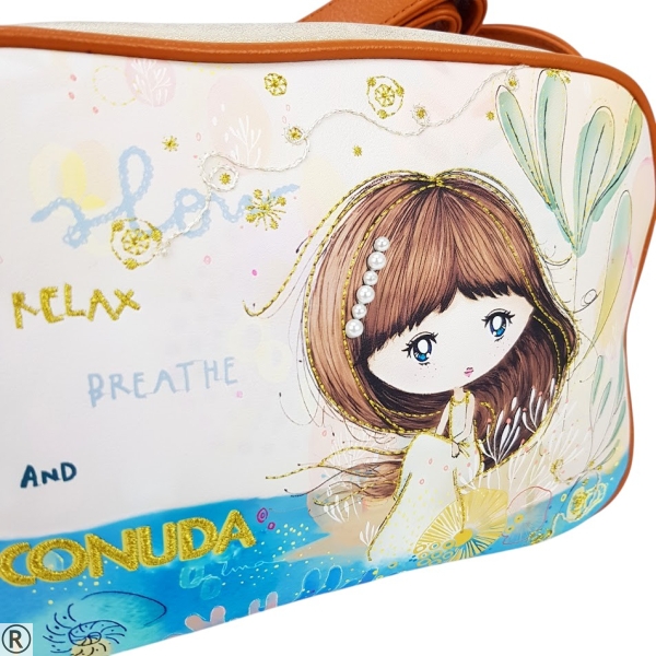 Цветна чанта с дълга дръжка и две отделения- Sindi Beige 11049