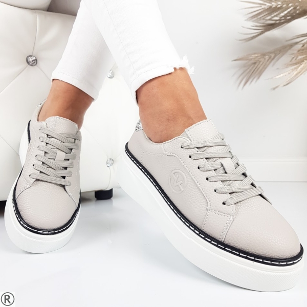 Сиви дамски кецове от естествена кожа- Aida Grey 11096