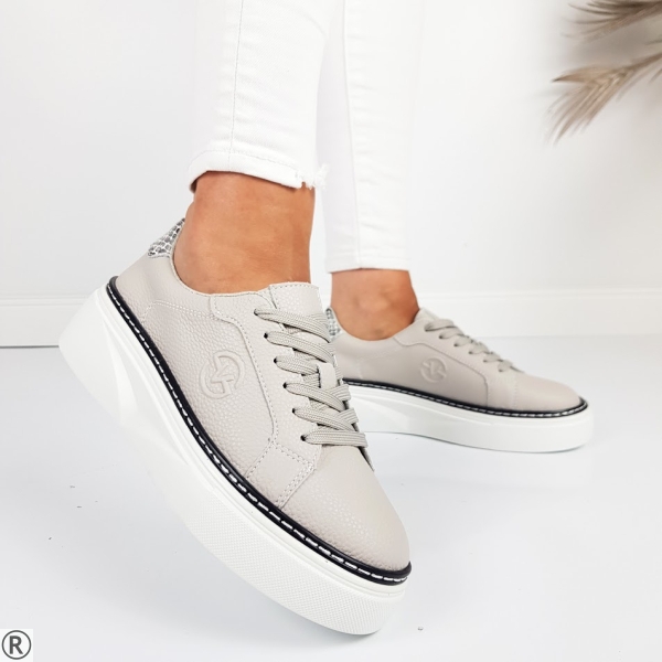 Сиви дамски кецове от естествена кожа- Aida Grey 11096