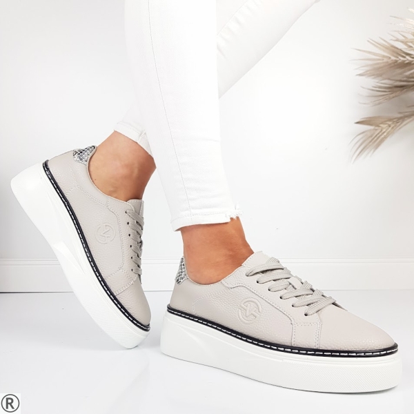 Сиви дамски кецове от естествена кожа- Aida Grey 11096