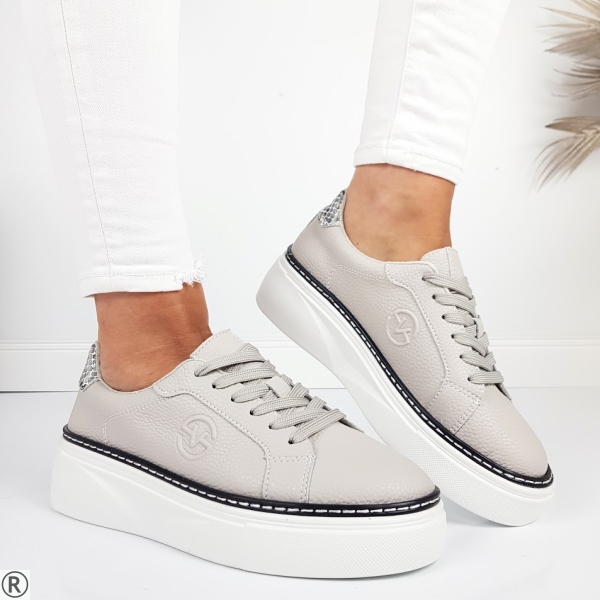 Сиви дамски кецове от естествена кожа- Aida Grey 11096